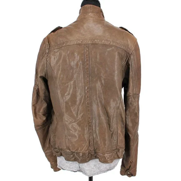All Saints Post Commander Brown Leather Zip Up Moto Jacket size Medium M - Picture 5 of 6